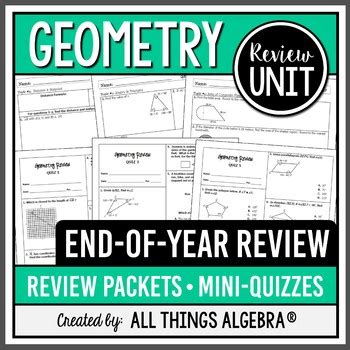 Geometry Eoc End Of Year Review Packets Editable Quizzes Tpt