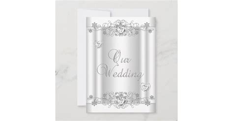 Wedding Silver White Diamond Hearts Invitation Zazzle