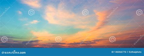 Panoramic Beautiful Colorful Golden Hour Twilight Sky Beautiful Cloud