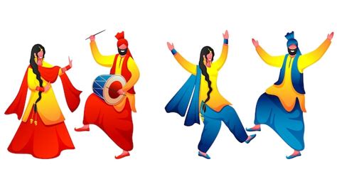 Premium Vector Two Images Of Punjabi Couple Performing Bhangra Dance