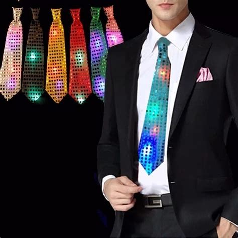 Corbata Luminosa Lentejuelas Con Luces Led Cotillón Fiestas Silverled