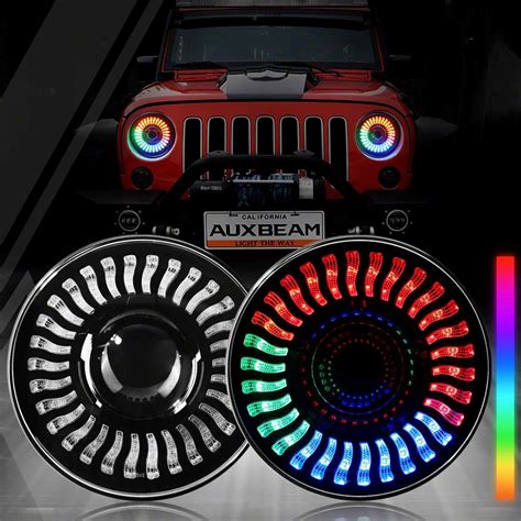 Jeep Wrangler 7 Inch RGB LED Headlights Black Housing Clear Lens 76