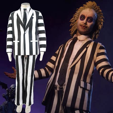 Cosplay Beetlejuice Fancy Suit Costume White Black Full Sets Uniform