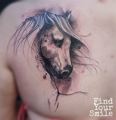 Horse Sketch Back Tattoo | Best tattoo design ideas