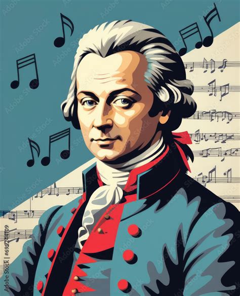 Pop Art Portrait Of Mozart Mid Shot Depiction Of The Famous