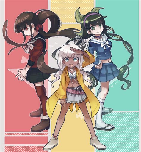 Safebooru 3girls 3 Arms Behind Back Bangs Bikini Top Black Hair Blue Skirt Blunt Bangs