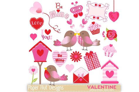 Valentine Birds and Hearts Clipart By PaperHutDesigns | TheHungryJPEG