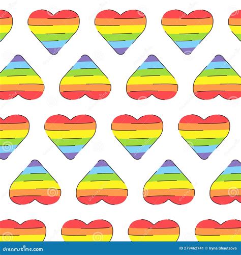 Vector Seamless Pattern With Rainbow Heart Love Pride Month Abstract Doodle Pattern Gay