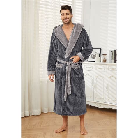 U2skiin Mens Hooded Robe Big And Tall Full Length Plush Robe For Men Long Fleece Bathrobe（dark