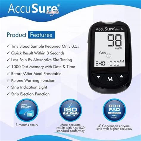 Accusure Instant Digital Simple Glucometer Kit With Strips Lancet For