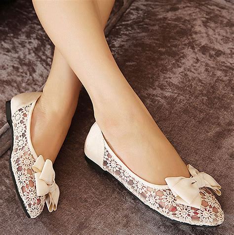 Su Cheny Light Ivory White Satin Lace Flat Ballet Wedding Shoes Bridal