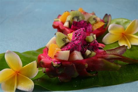 Dragon Fruit Pitaya Pitahaya Cut Into Half Stock Photo Image Of