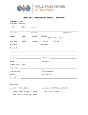 Fillable Online INDIVIDUAL MEMBERSHIP APPLICATION FORM Individual Name