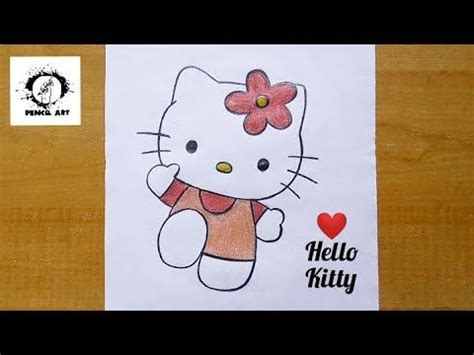 Hello kitty Pencil color drawing || simple hello kitty cartoon drawing ...