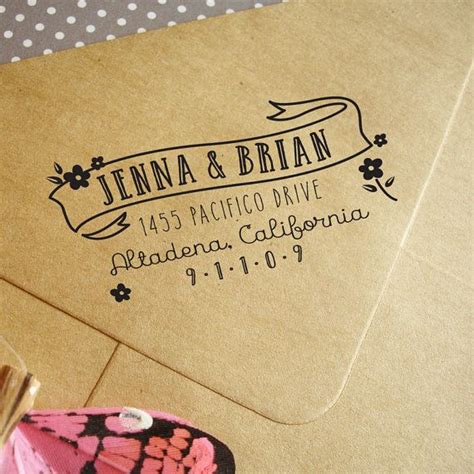 Custom rubber stamp, custom rubber address stamp with flowers and banner | Custom rubber stamps ...