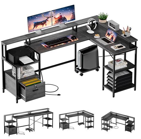 L Shaped Desk - 76" L Shaped Gaming Desk with Dedicated Monitor Shelf ...