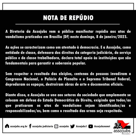 Nota De RepÚdio Aos Atos De Vandalismo Praticados Em Brasília Df