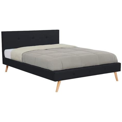 Lit Double Scandinave Oslo X Cm Tissu Noir Idmarket Bois