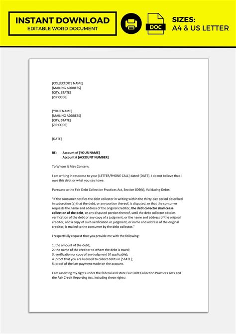 Debt Collection Dispute Letter Debt Dispute Letter Debt Collection