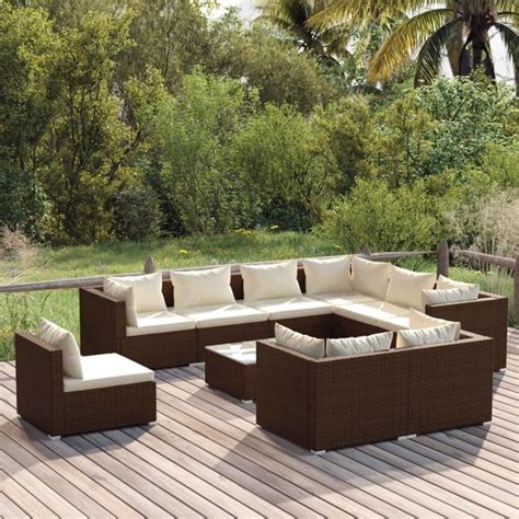 Vidaxl Delige Loungeset Met Kussens Poly Rattan Bruin