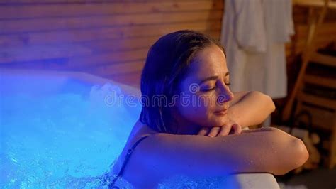 A Woman Relaxing In A Hot Tub At Night Stock Footage Video Of Person Romantic 275108250