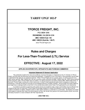 Fillable Online Tariff Upgf P Tforce Freight Inc Fax Email Print