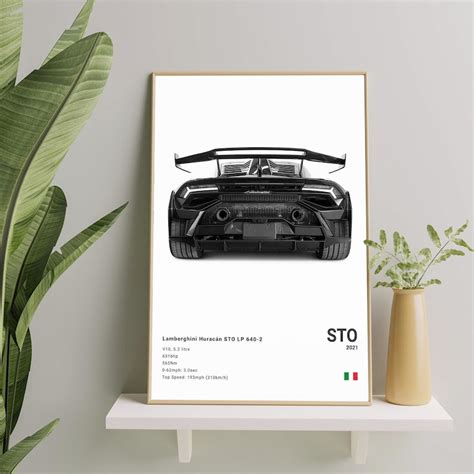 Lamborghini Huracan STO Poster Mid Century Modern Car Poster Retro