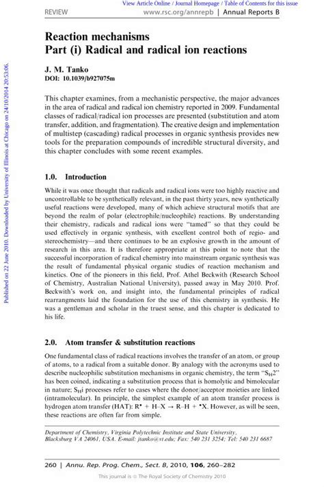 Pdf Reaction Mechanisms Part I Radical And Radical Ion Reactions