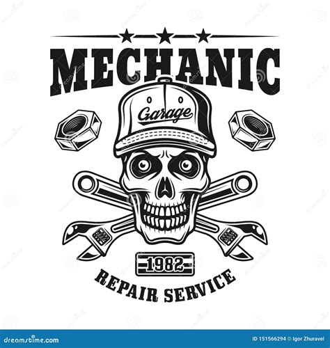 Mechanic Skull Vector Emblem For Repair Service Stock Vector