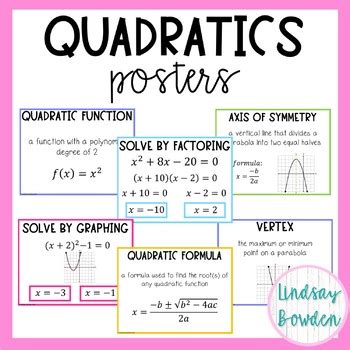 Quadratics Posters Algebra Word Wall By Lindsay Bowden Secondary Math