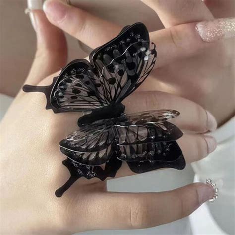 Punk Butterfly Ring Black Exaggerate Gothic Three Dimensional Vintage