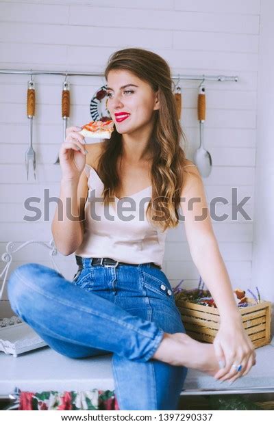 Beautiful Sexy Girl Eating Hot Pizza Stock Photo 1397290337 Shutterstock