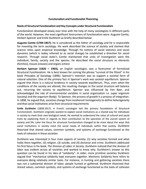 SOLUTION Unit 2 Mini Lecture Notes On Structual Functionalism Soc 3200