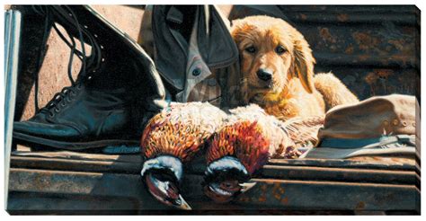 Hunting Equipment Golden Retriever Dog Wrapped Canvas Giclee Print Wall ...