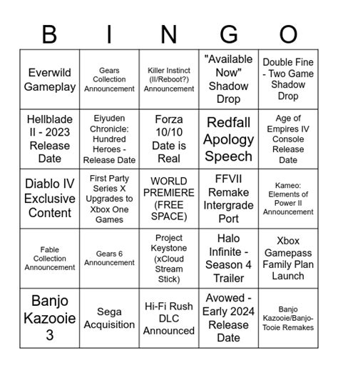 Xbox Bethesda Bingo Card Bingo Card