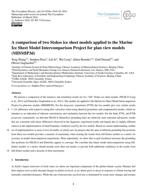 (PDF) A comparison of two Stokes ice sheet models applied to the Marine ...