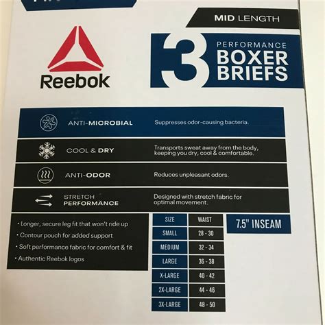 Reebok Men's Underwear Size Chart Online | bellvalefarms.com