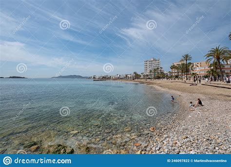 People At Figueretas Beach On Ibiza Island In Spain In The Summer Of