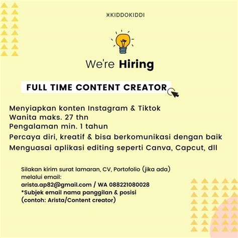 Lowongan Kerja Content Creator Di Kiddokiddi Cipta Kreasi LokerJogja ID