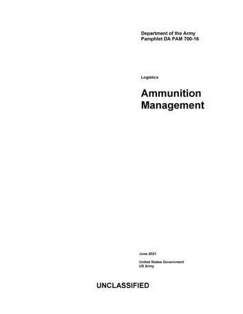 Department Of The Army Pamphlet Da Pam Logistics Ammunition