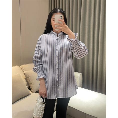 Jual Eska Clothing Ruth Stripe Shirt Blouse Kemeja Wanita Kekinian