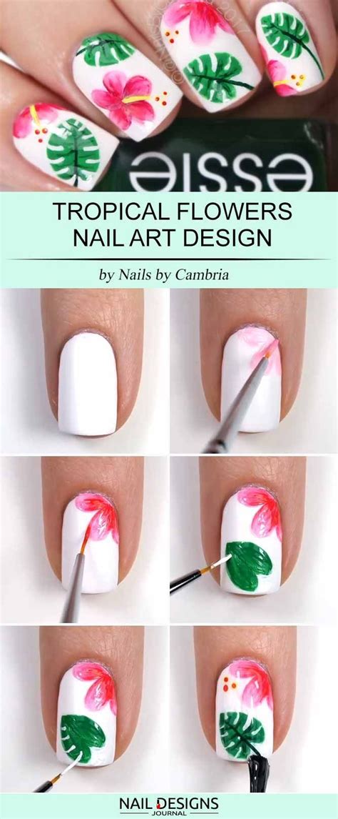 25 Super Easy Nail Designs Diy Tutorials Tropical Flower Nails Simple Nail Designs Diy Nail