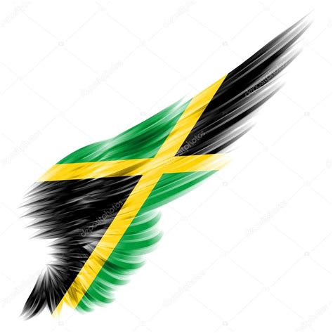 Flag Of Jamaica On Abstract Wing With White Background — Stock Photo