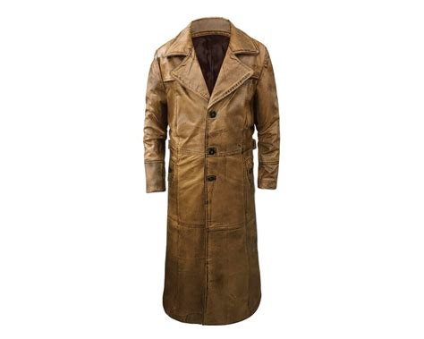 Mens Long Brown Trench Coat Full Handmade Pure Leather Etsy