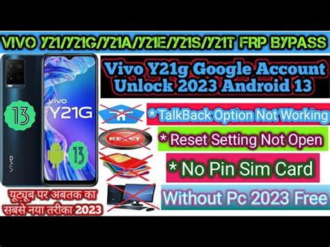 Vivo Y21G FRP Bypass Without PC Vivo Android 13 Frp Bypass April 2023