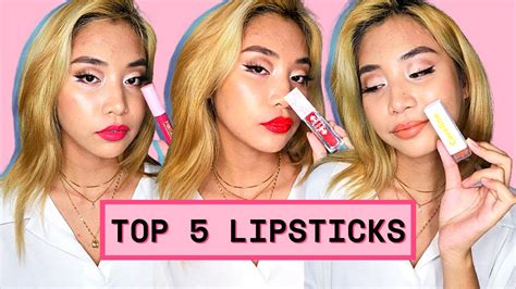 My TOP 5 Lipsticks Affordable Nude Pink Red Lip Products YouTube
