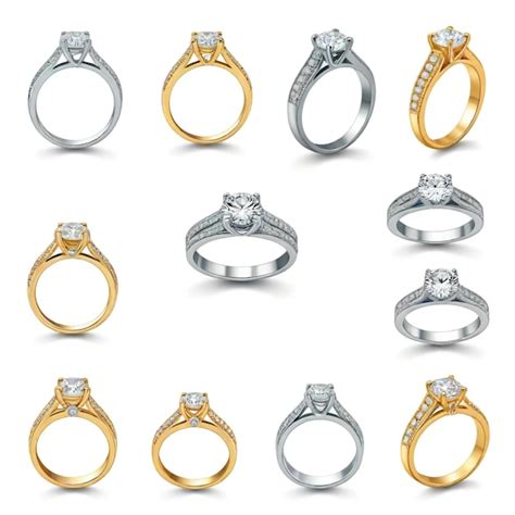 Premium Vector Engagement Ring Vector Set White Background Isolated A