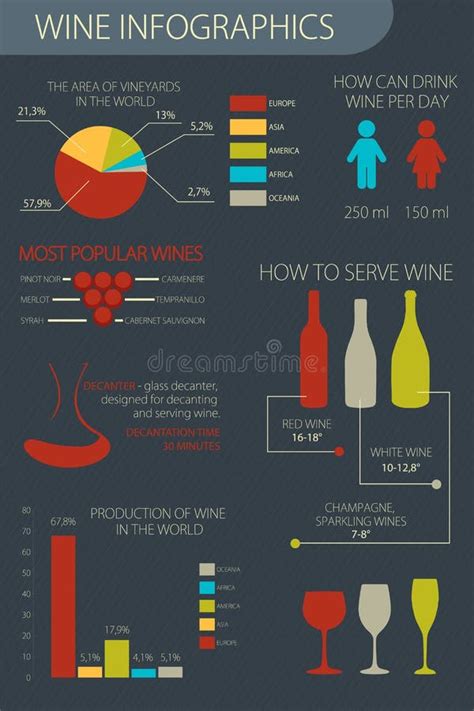 Infographic Set Wine Production Making Serve And Tasting Stock