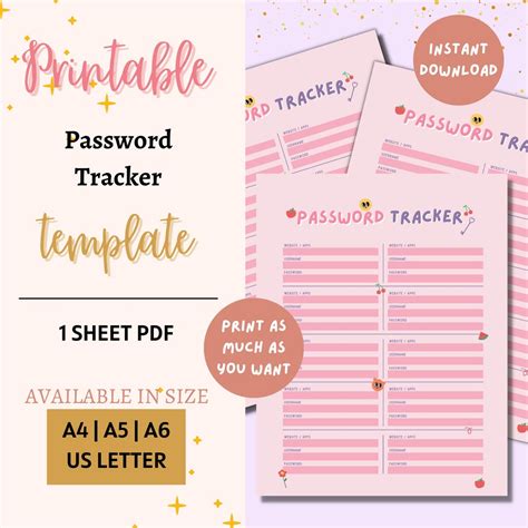 Password Tracker Pdf Printable Pink Password Tracker Cute Etsy