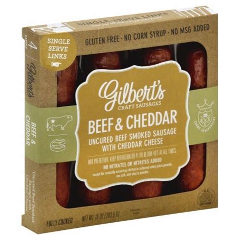 Gilberts Craft Sausages Beef And Cheddar Uncured Beef Smoked Sausage 10